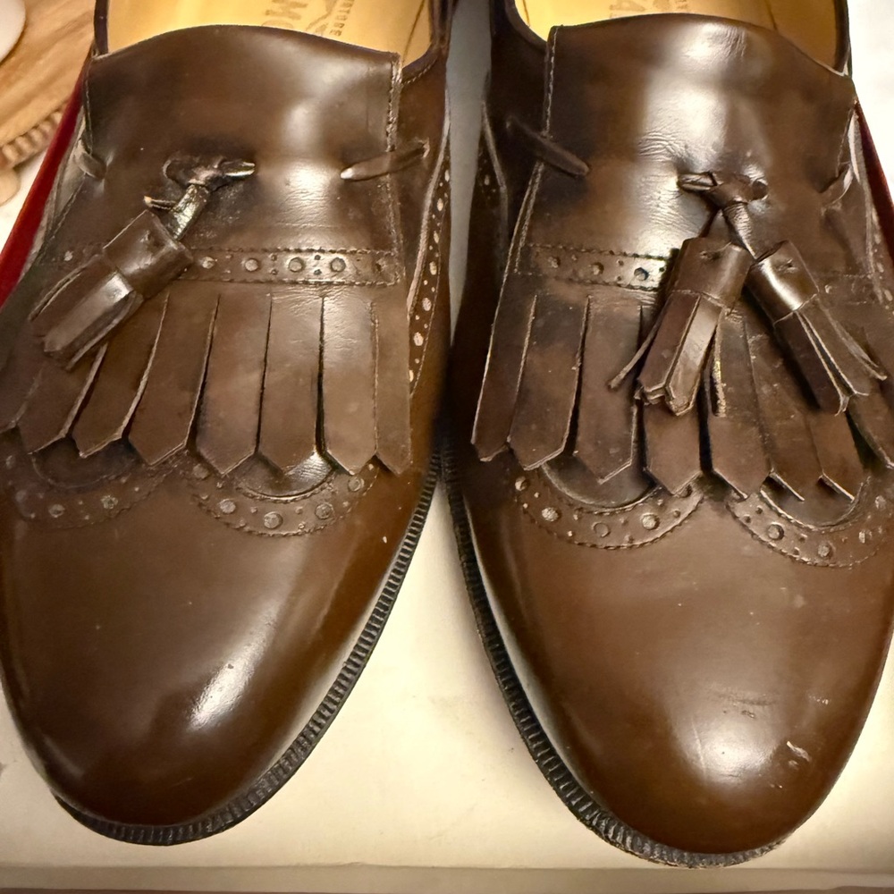 Salvatore Ferragamo Brown Leather Tassel Loafers